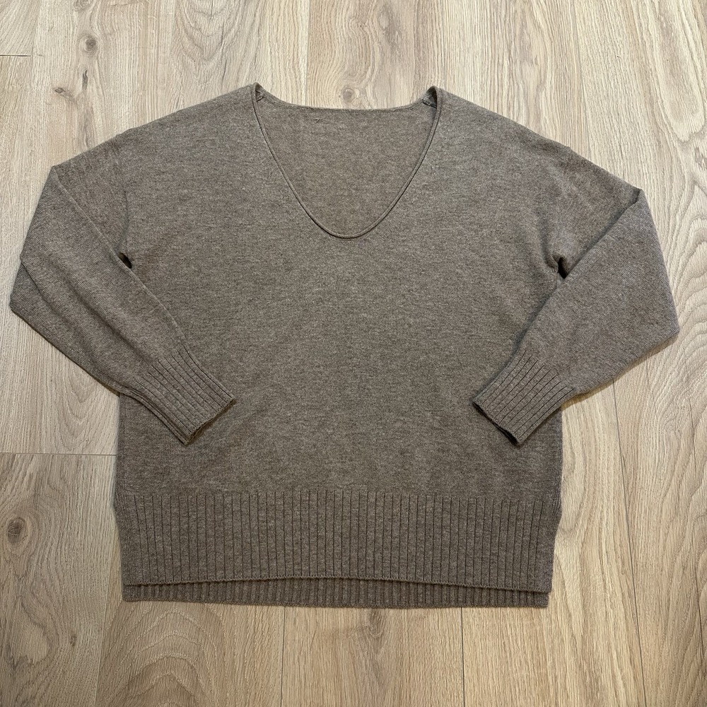 Beige Cashmere Knit Mock Neck Pullover Sweater Women's Long Sleeve